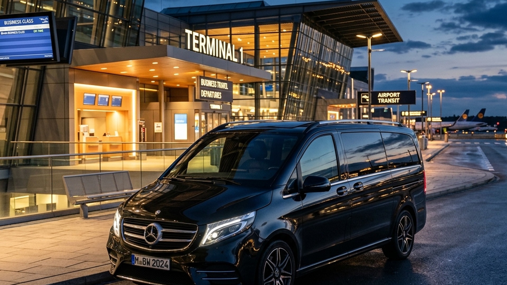 Maletero espacioso de un Mercedes Clase V con maletas de viaje en París