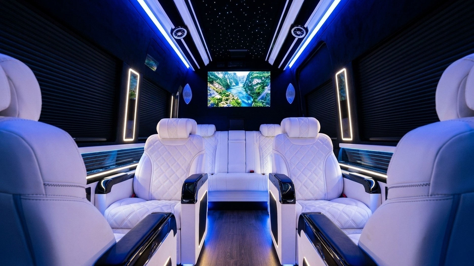 Mercedes V-Class luxury van and VIP Sprinter minibus staged outside Paris luxury palace