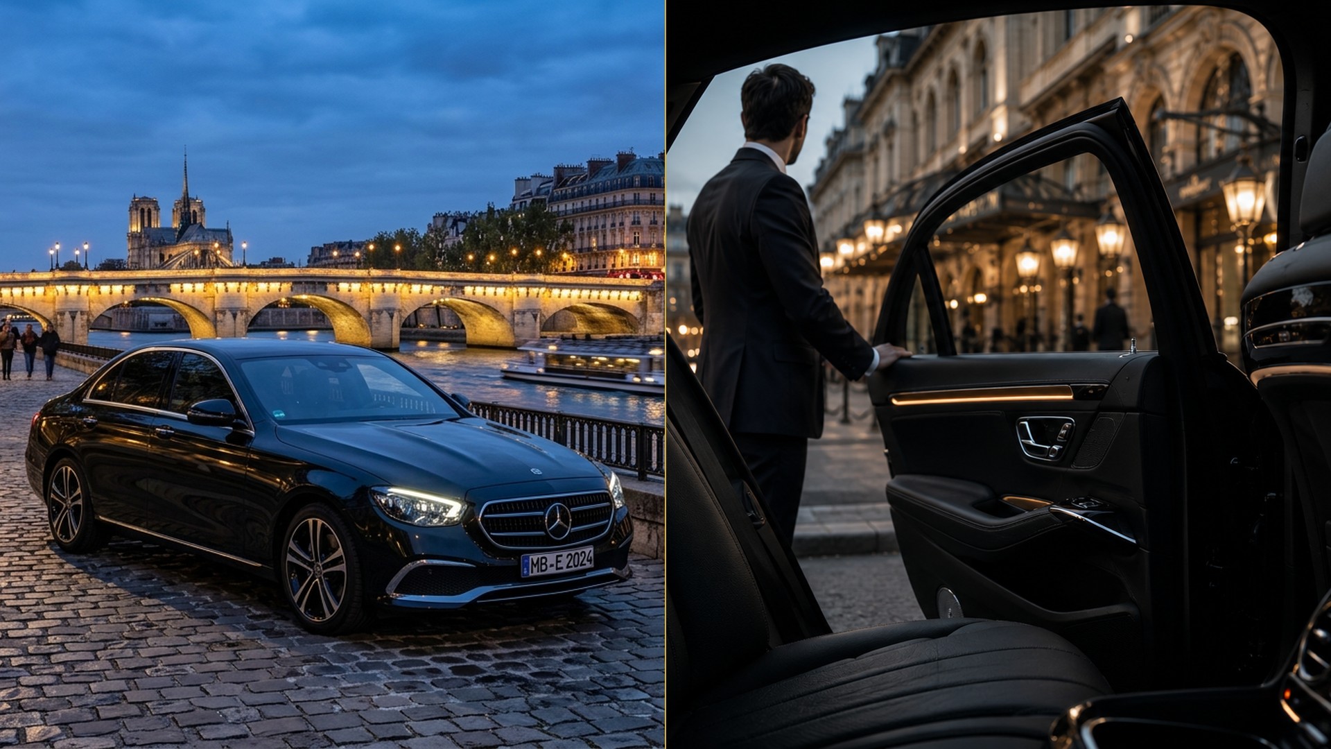 Face-à-face entre une berline Mercedes Classe E et une limousine Classe S à Paris